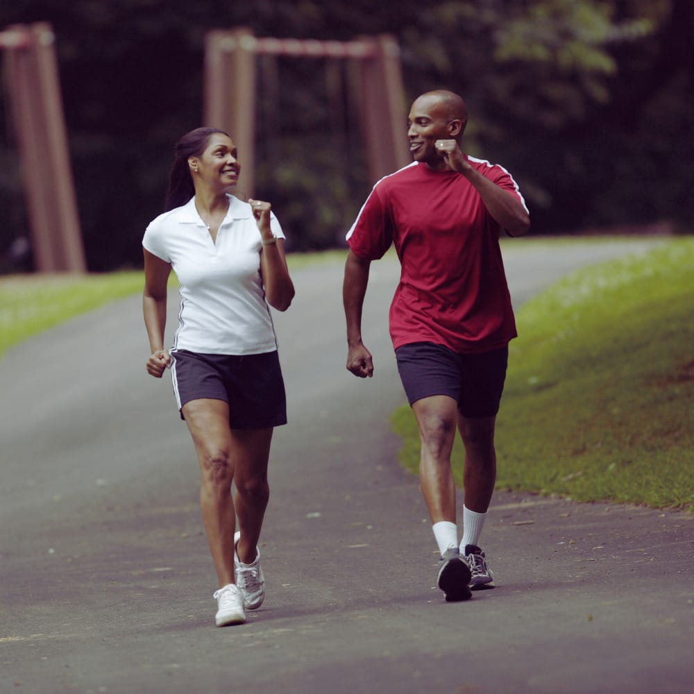Walking with contralateral arm and leg movement