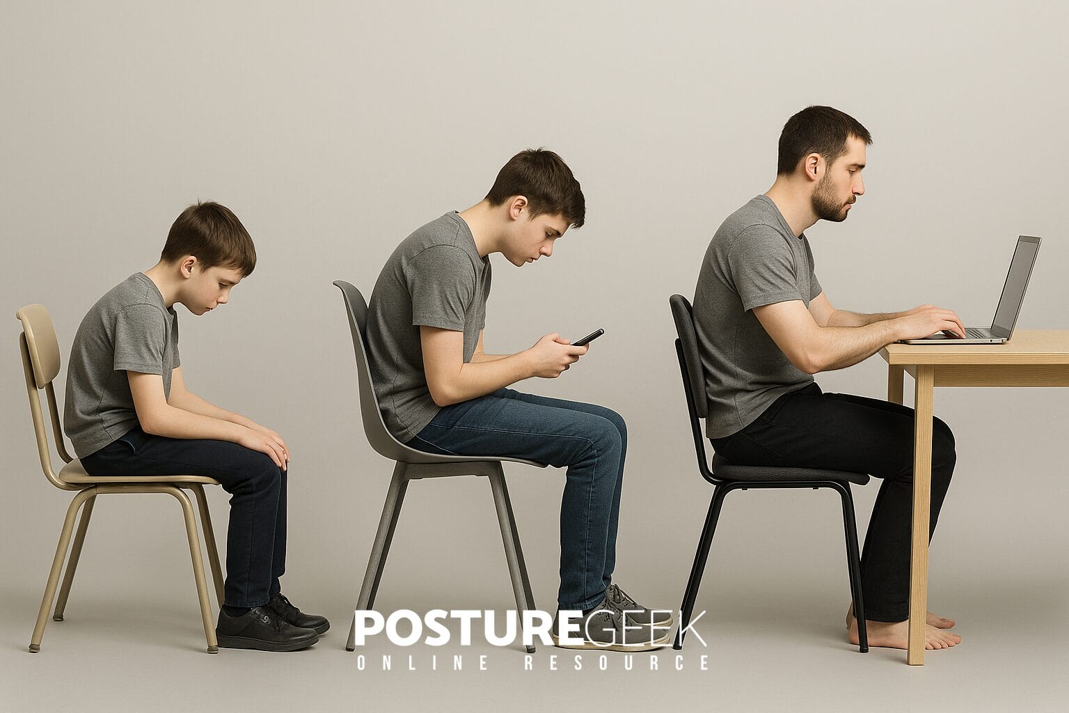 A visual timeline showing postural habits from childhood to adulthood